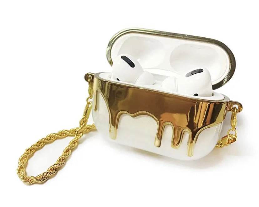 Airpod's 3 Cute Flow Dropping Style Transparent Silicone Case - Gold - Guleel