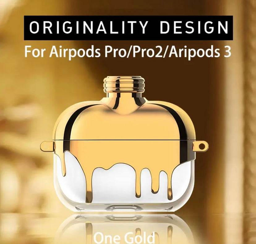 Airpod's Pro 2 Cute Flow Dropping Style Transparent Silicone Case - Gold - Guleel