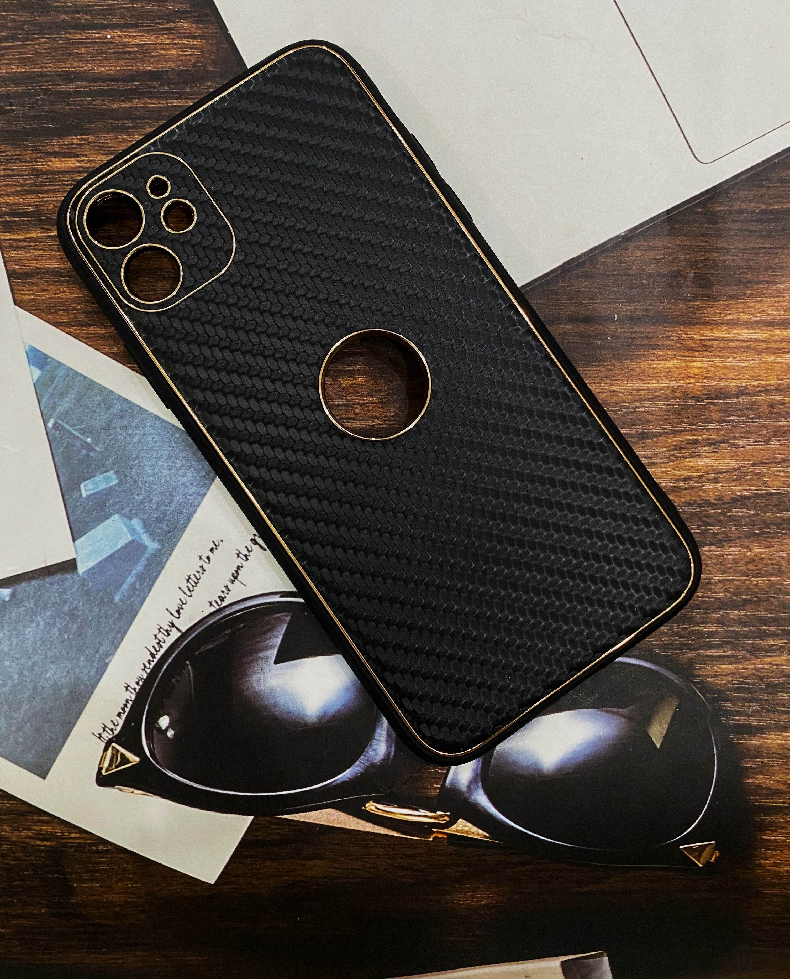 iPhone 11 Premium Leather Camera Protection Carbon fibre Case - Black - Guleel