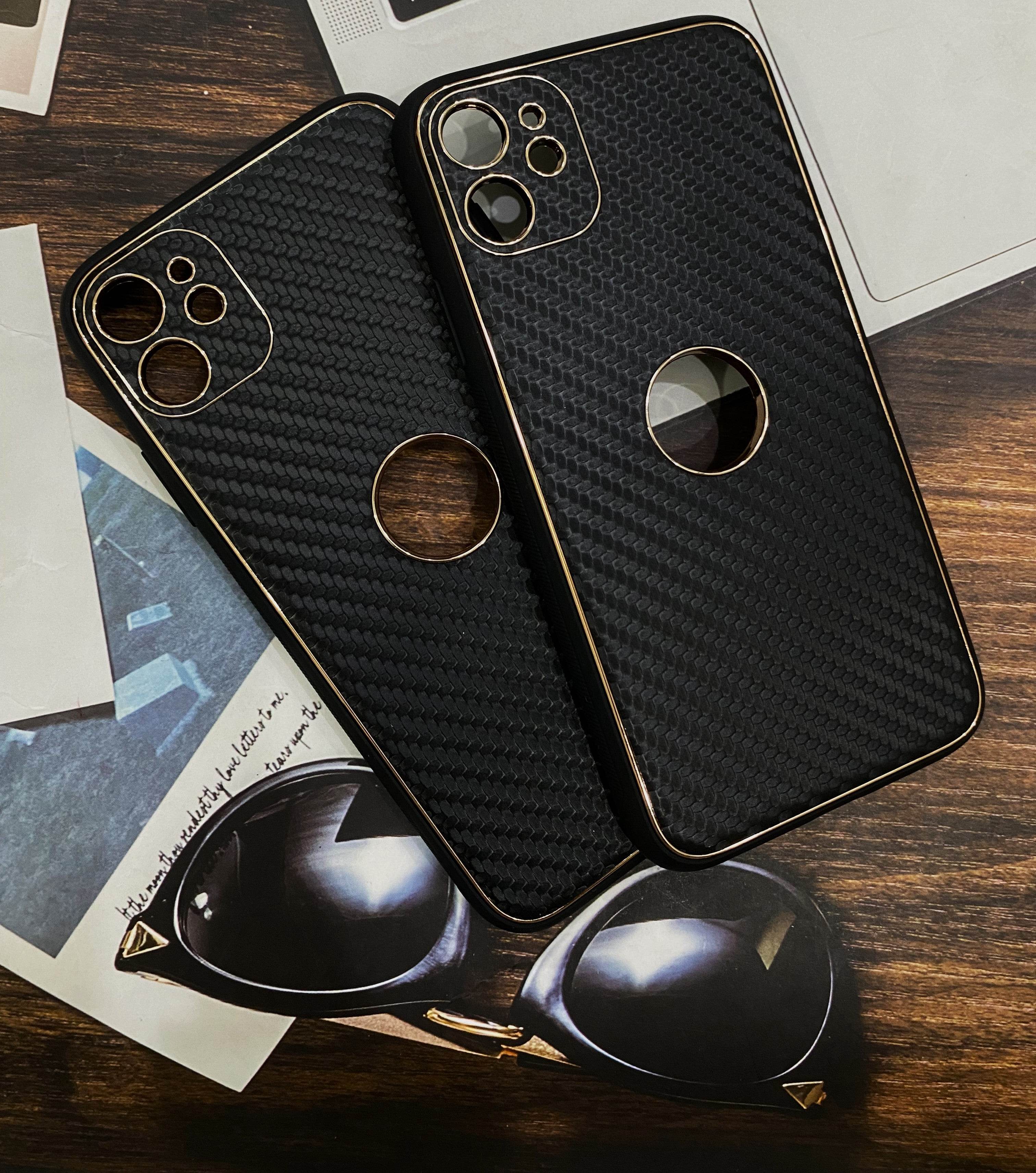 iPhone 11 Premium Leather Camera Protection Carbon fibre Case - Black - Guleel