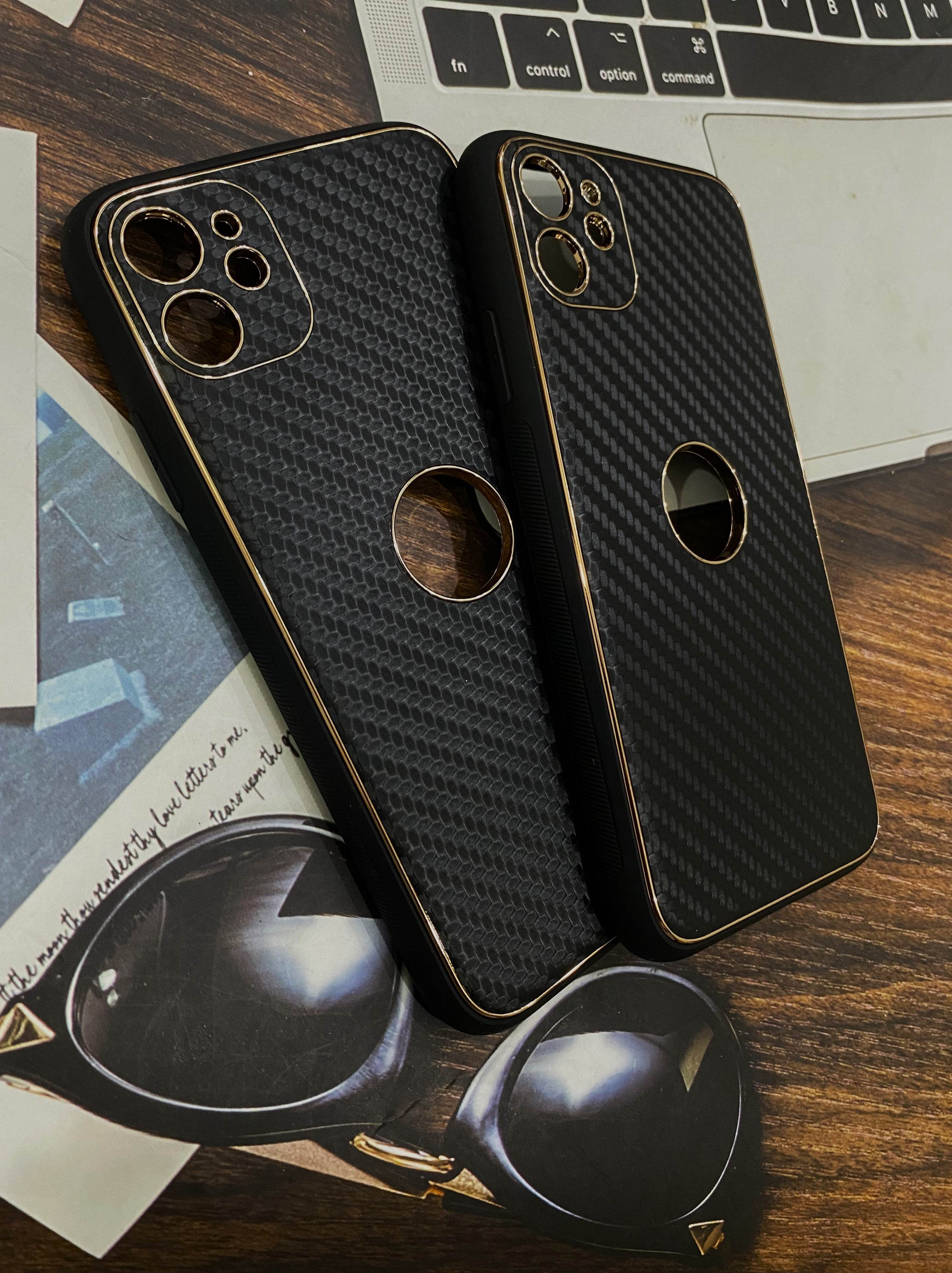 iPhone 11 Premium Leather Camera Protection Carbon fibre Case - Black - Guleel