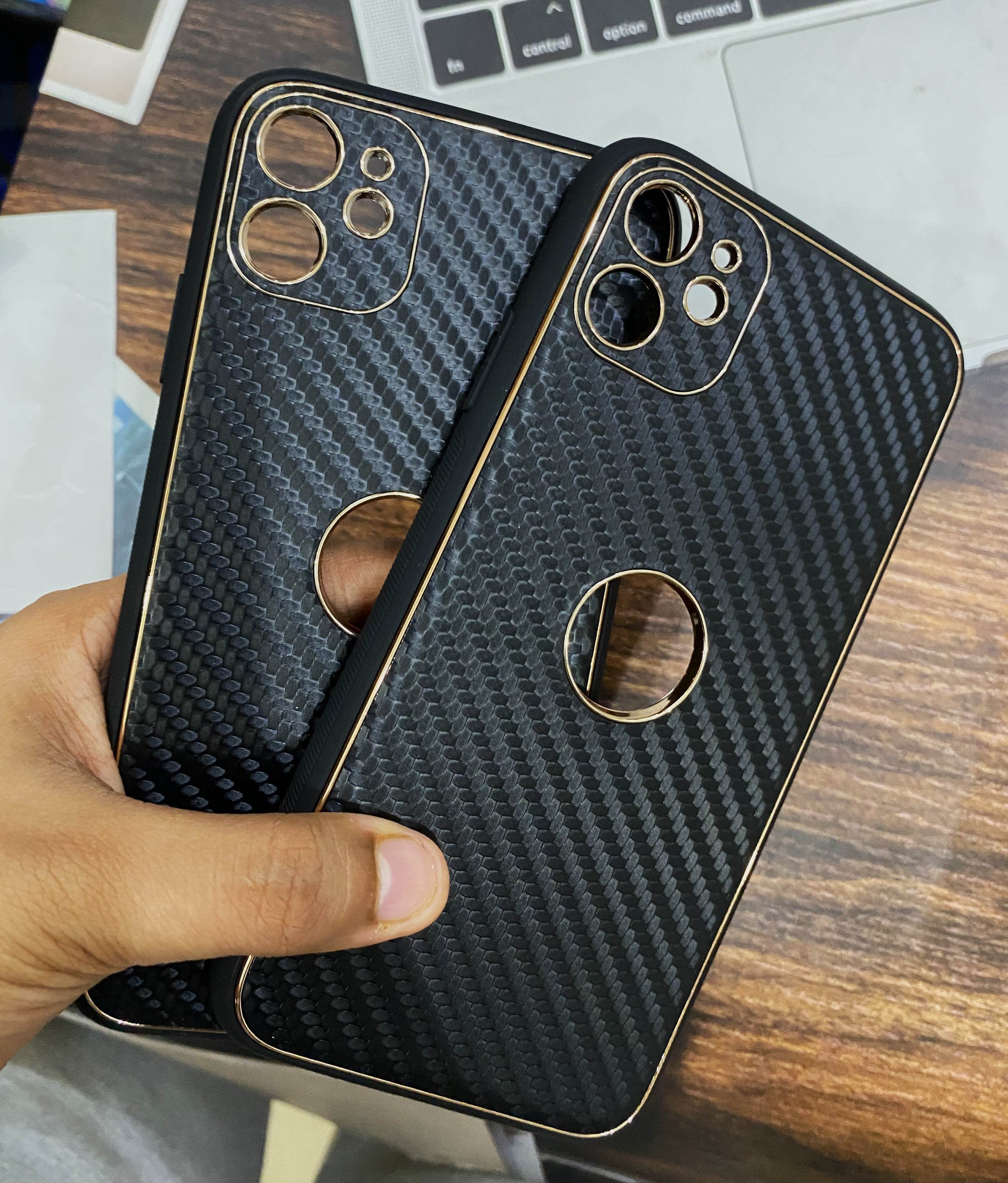 iPhone 11 Premium Leather Camera Protection Carbon fibre Case - Black - Guleel