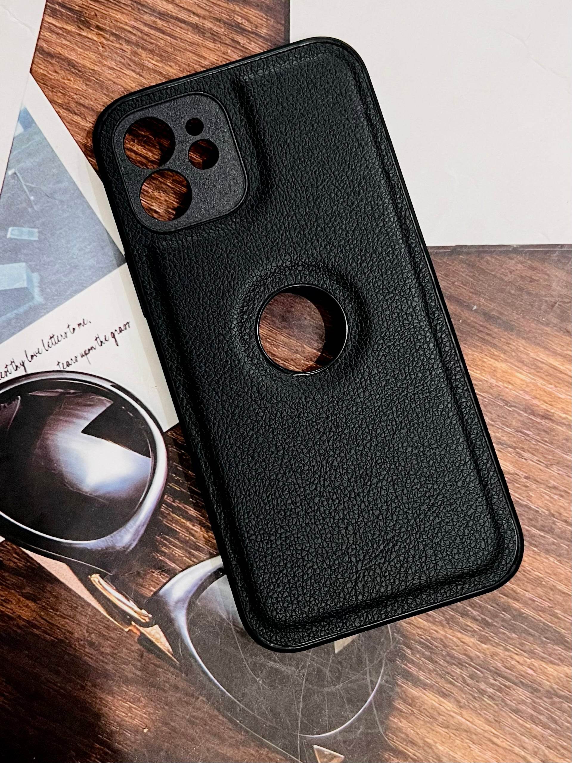 iPhone 11 Premium Leather Camera Protection Logo Cut Case - Black - Guleel
