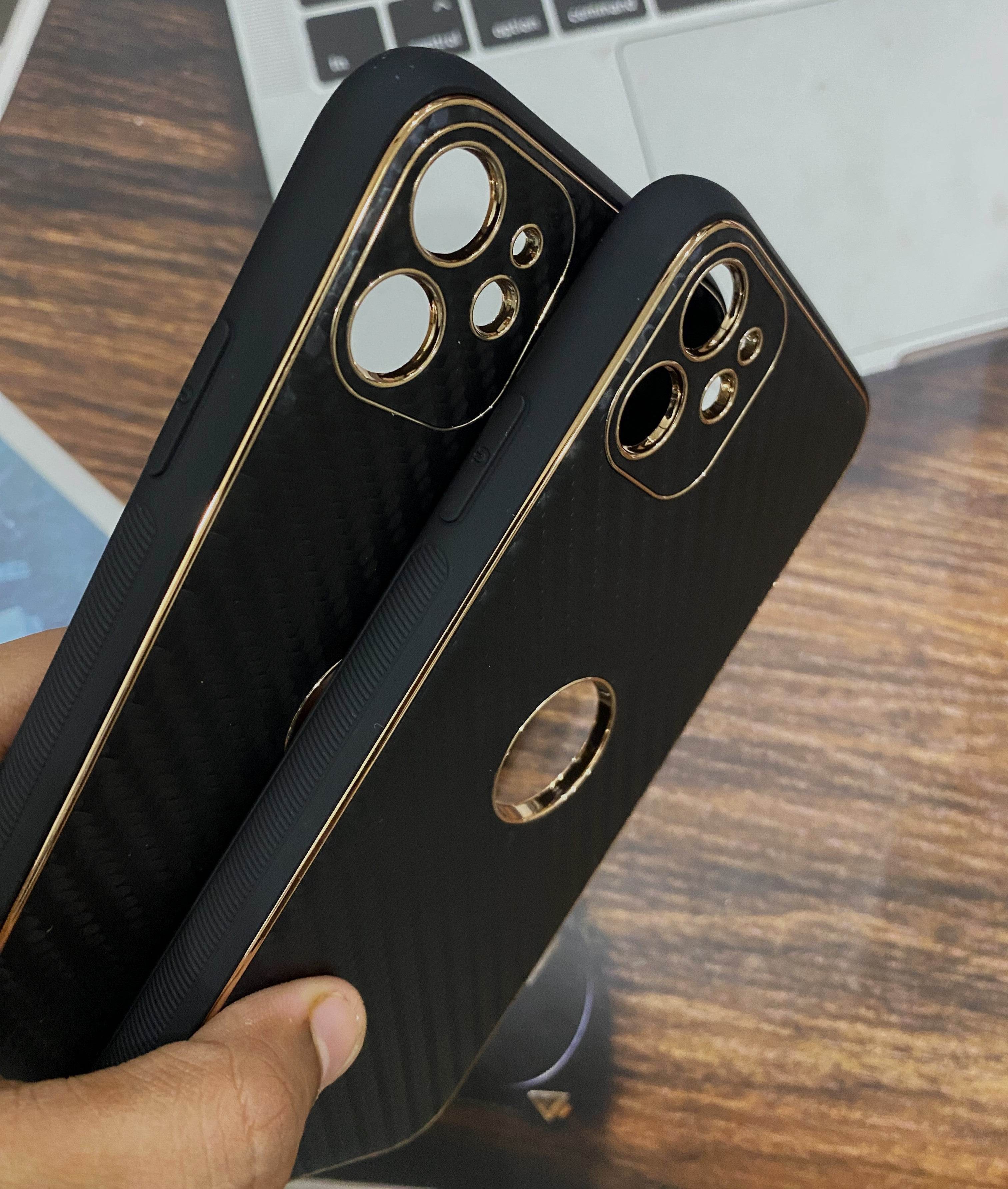 iPhone 11 Premium Leather Camera Protection Carbon fibre Case - Black - Guleel