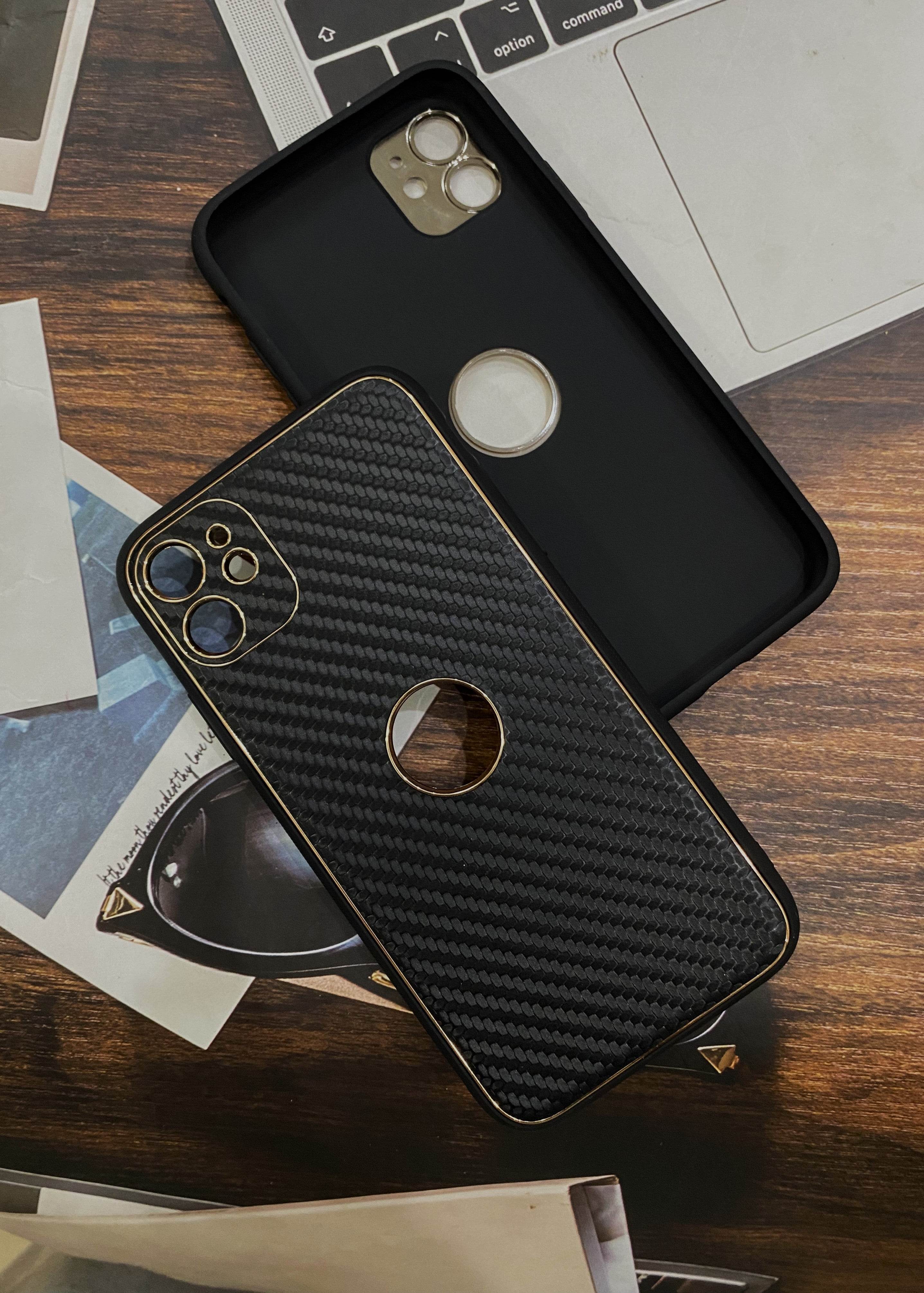 iPhone 11 Premium Leather Camera Protection Carbon fibre Case - Black - Guleel