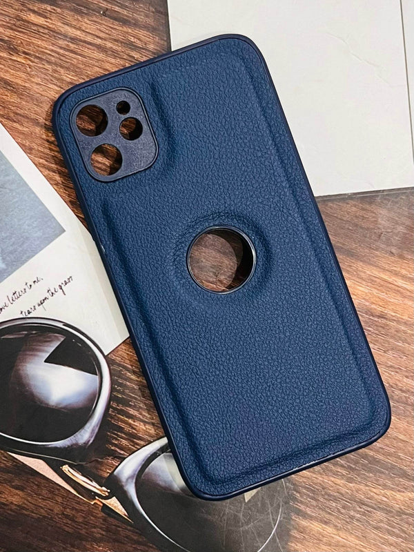 iPhone 12 Premium Leather Camera Protection Logo Cut Case - Blue - Guleel