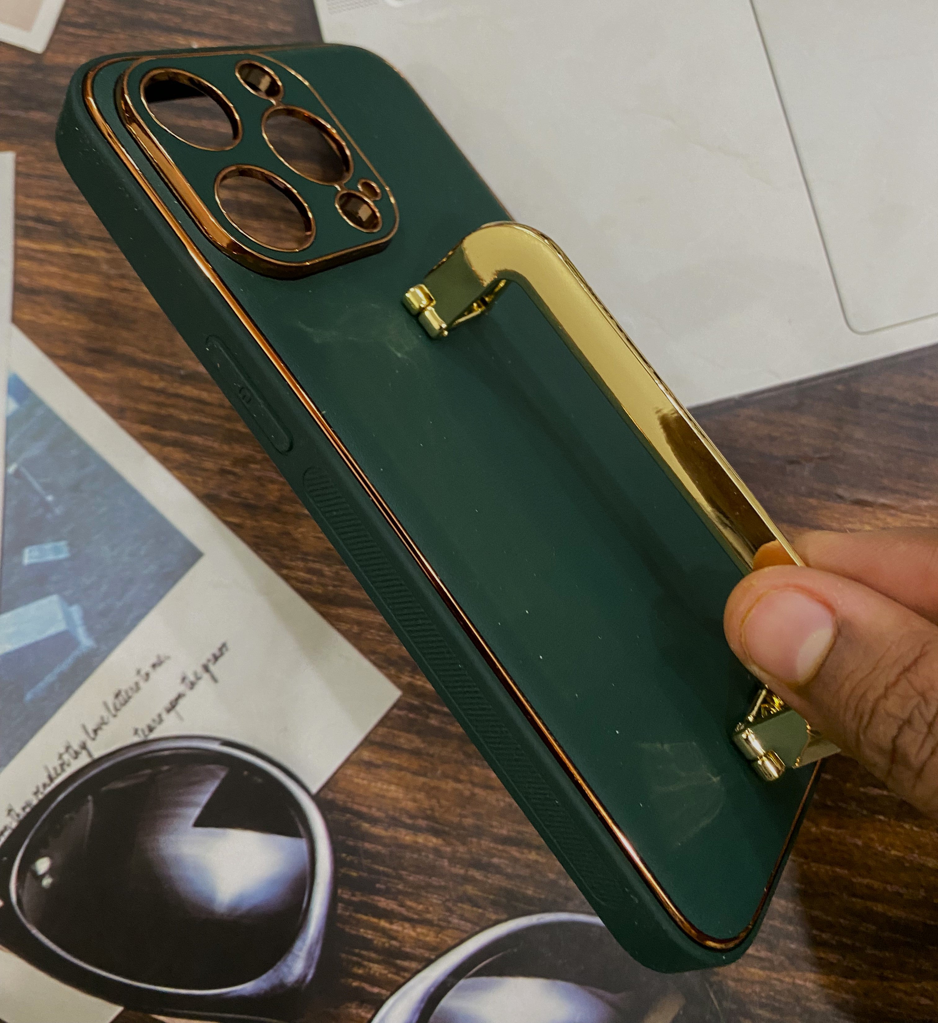 iPhone 13 Pro Premium Leather Camera Protection Case - Dark Green - Guleel