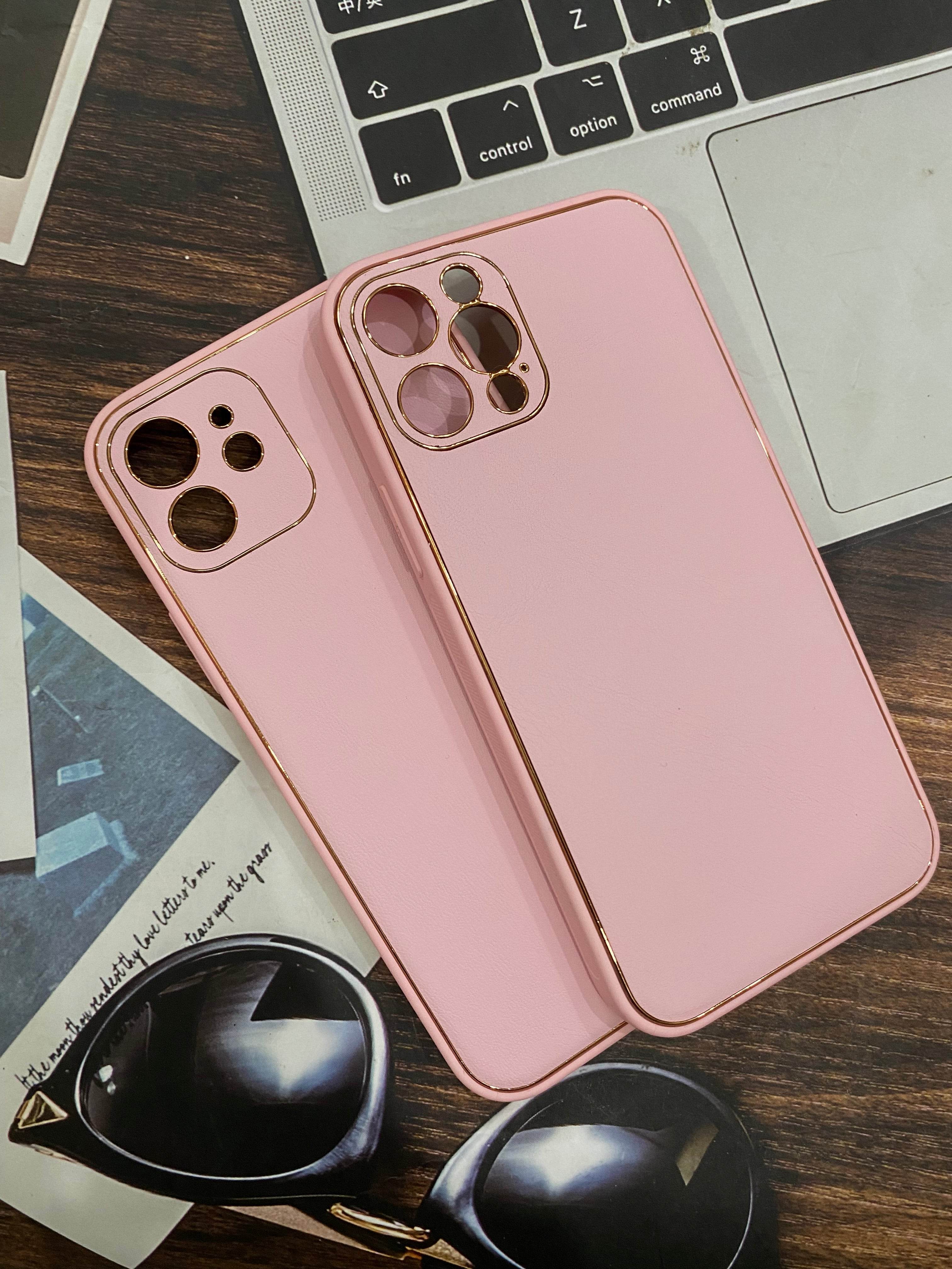 iPhone 12 Pro Premium Leather Camera Protection Case - Pink - Guleel