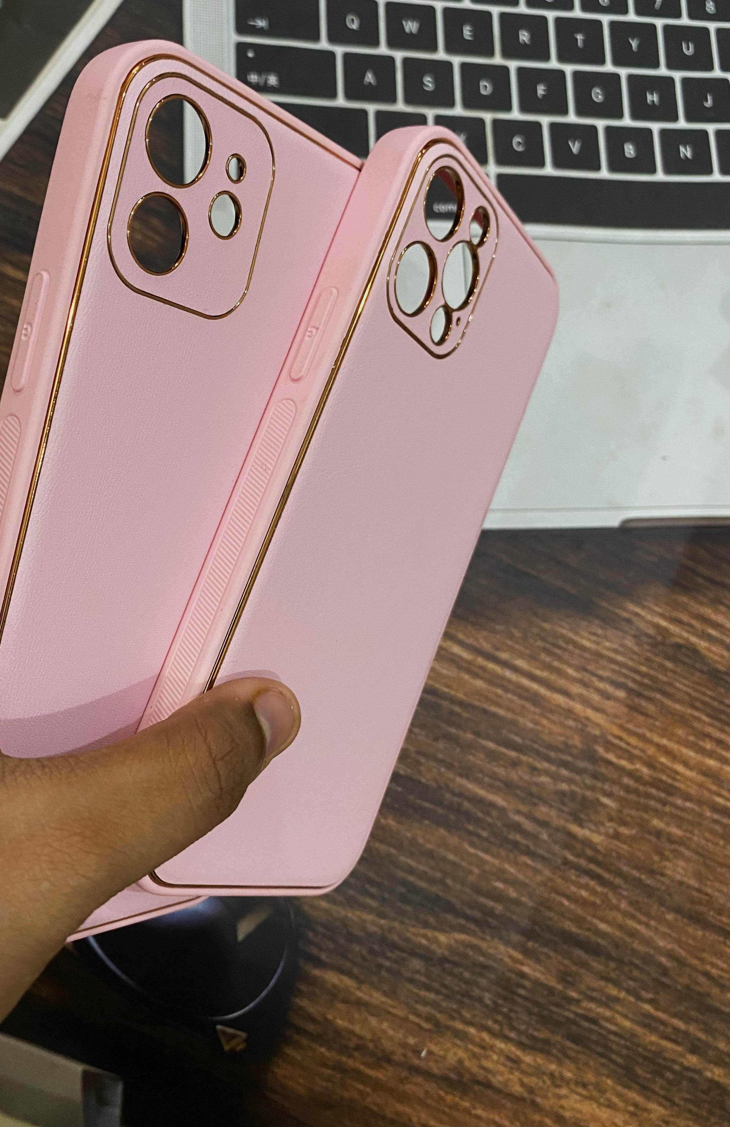 iPhone 12 Premium Leather Camera Protection Case - Pink - Guleel