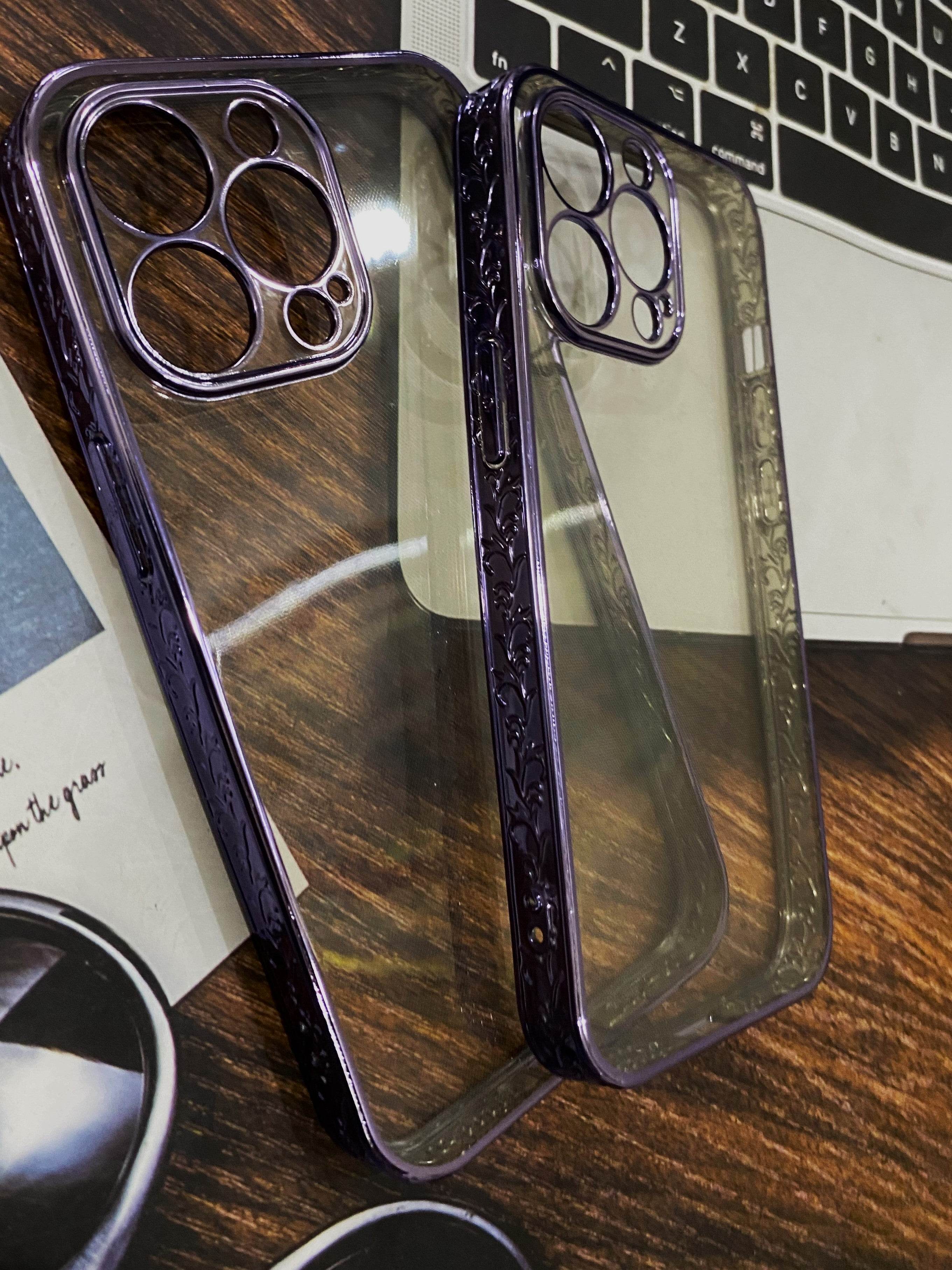iPhone 13 Pro Premium Carving Silicone Embroidery Case - Purple - Guleel