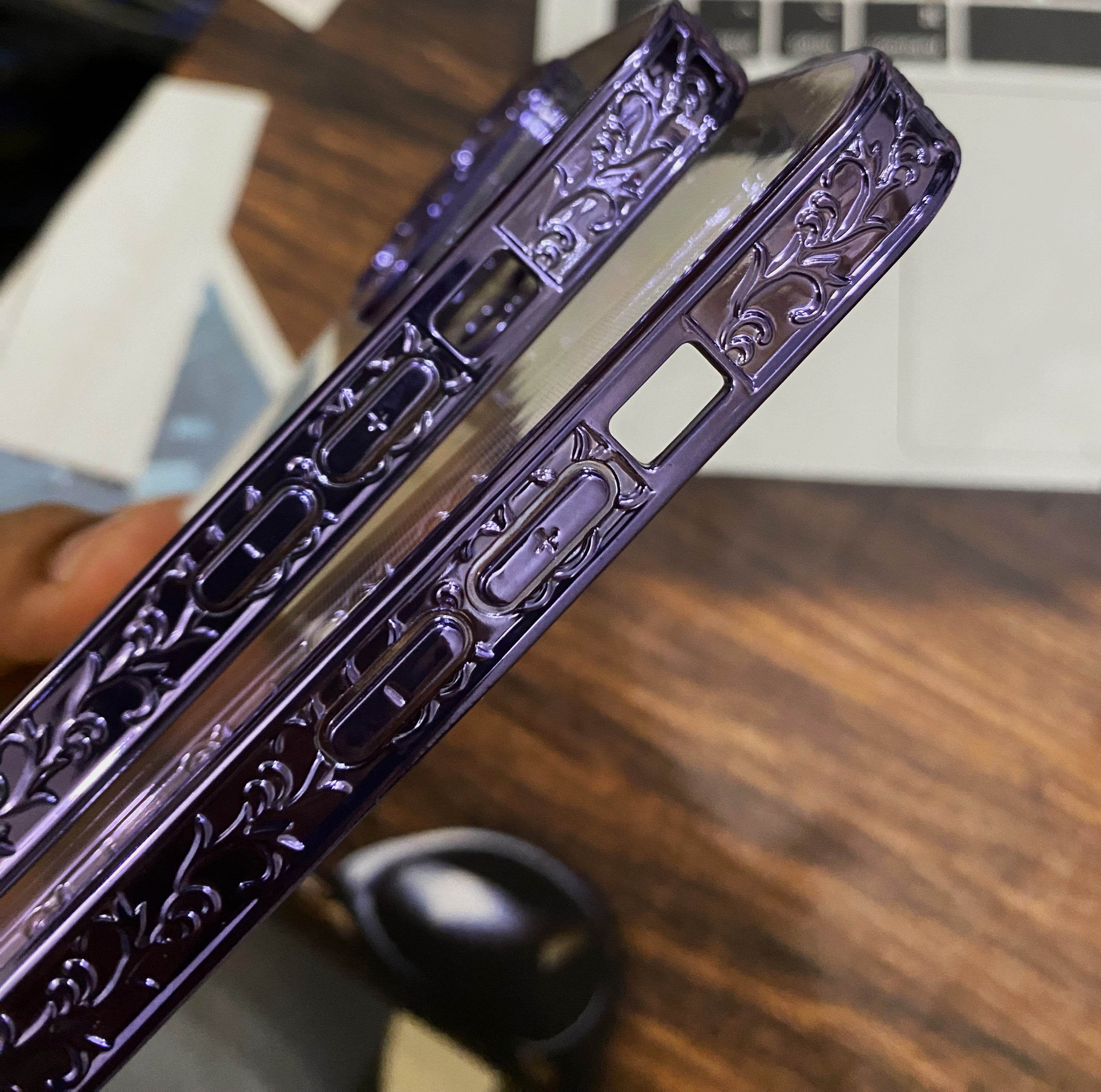 iPhone 13 Pro Premium Carving Silicone Embroidery Case - Purple - Guleel
