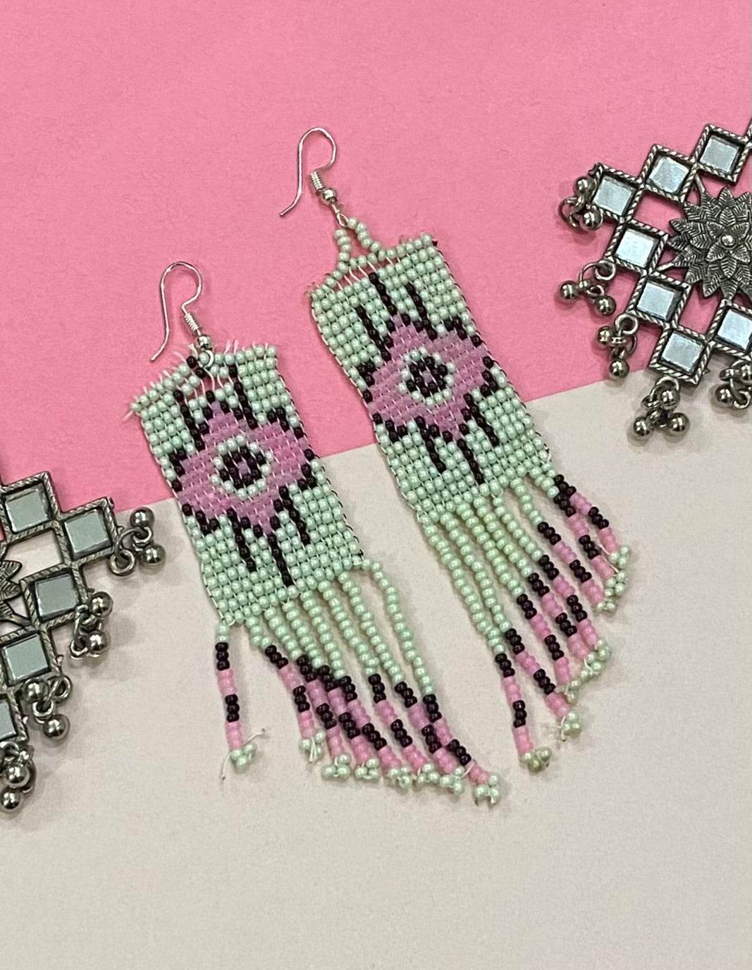 Handmade Beaded Earrings Floral style Traditional - Multicolored - Guleel