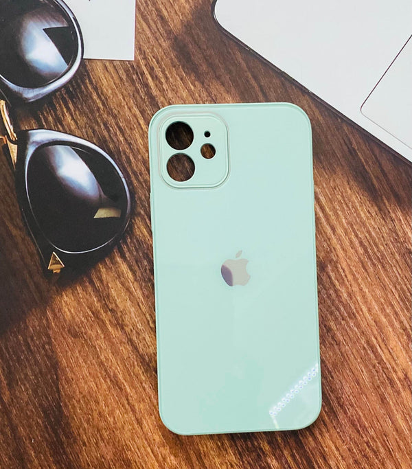 iPhone 12 Mini Premium Glass Mirror Finish Camera Protection Case - Light Green - Guleel