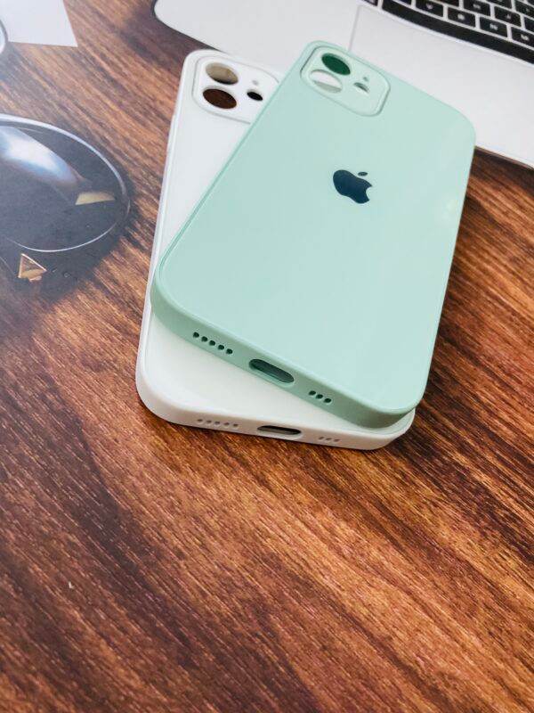 iPhone 12 Premium Glass Finish Camera Protection Back Cover - White - Guleel