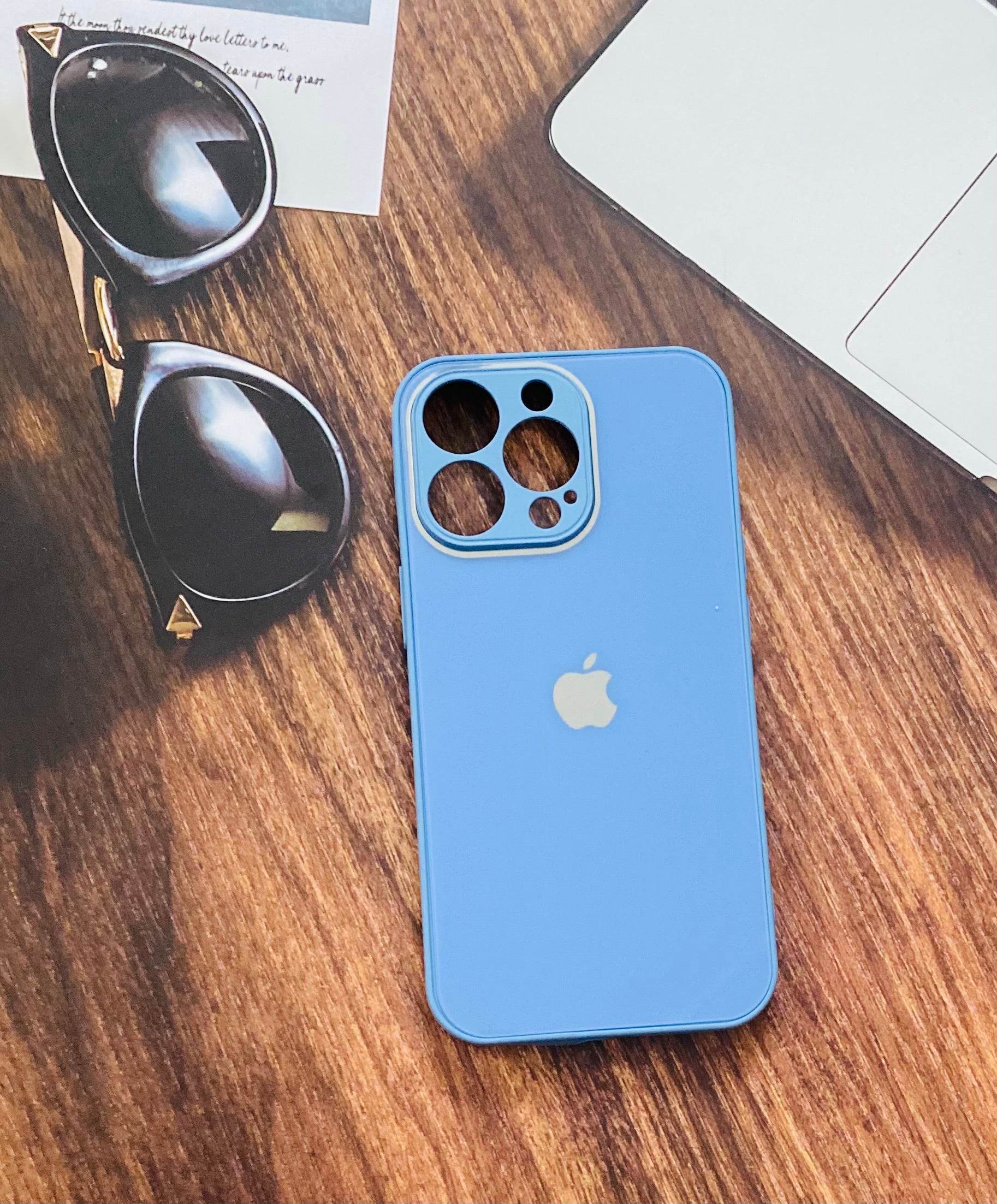 iPhone 12 Pro Max Premium Glass Mirror Finish Case - Blue - Guleel