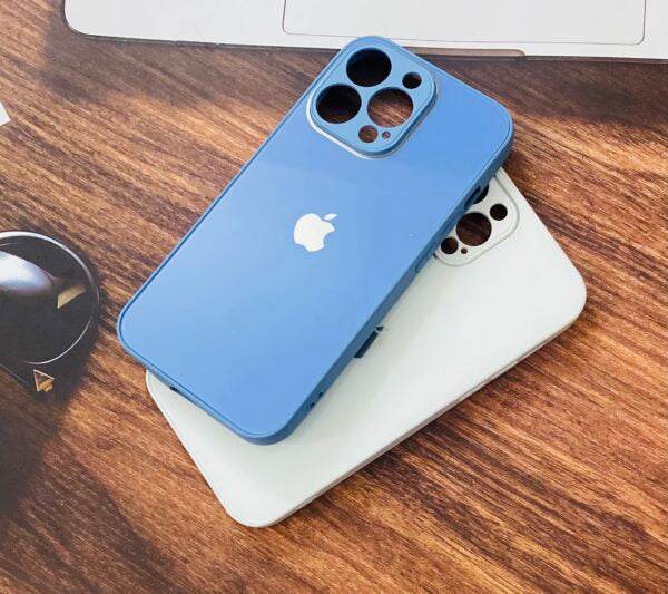 iPhone 12 Pro Max Premium Glass Mirror Finish Case - Blue - Guleel