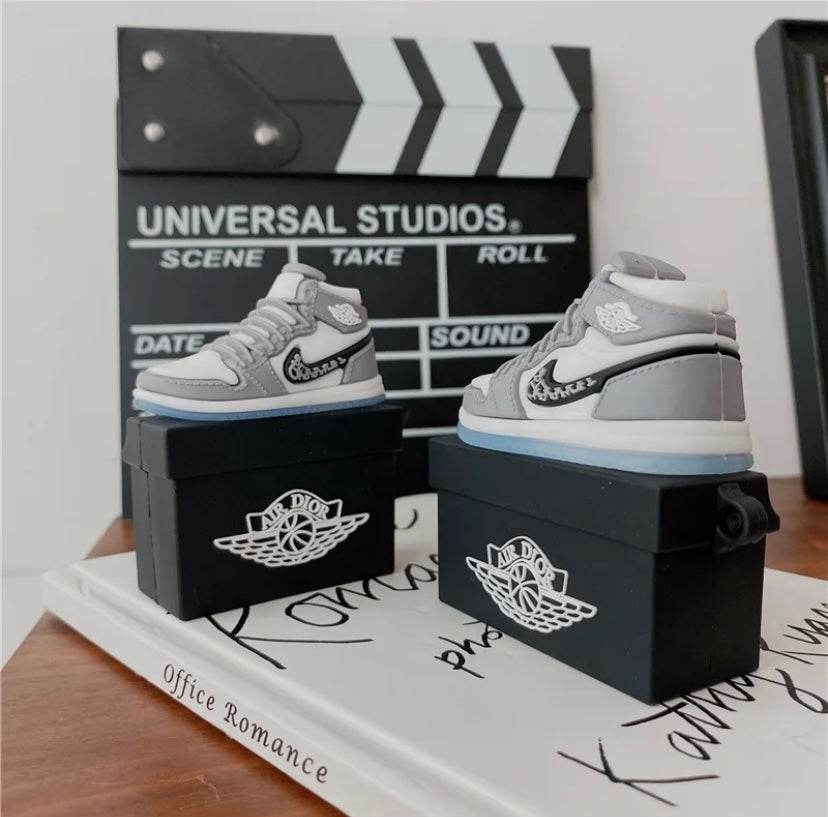 Airpods Pro 2 Sneaker Style Shoe Box Case Cover - Light Grey Black - Guleel