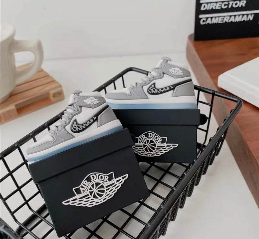 Airpods Pro 2 Sneaker Style Shoe Box Case Cover - Light Grey Black - Guleel