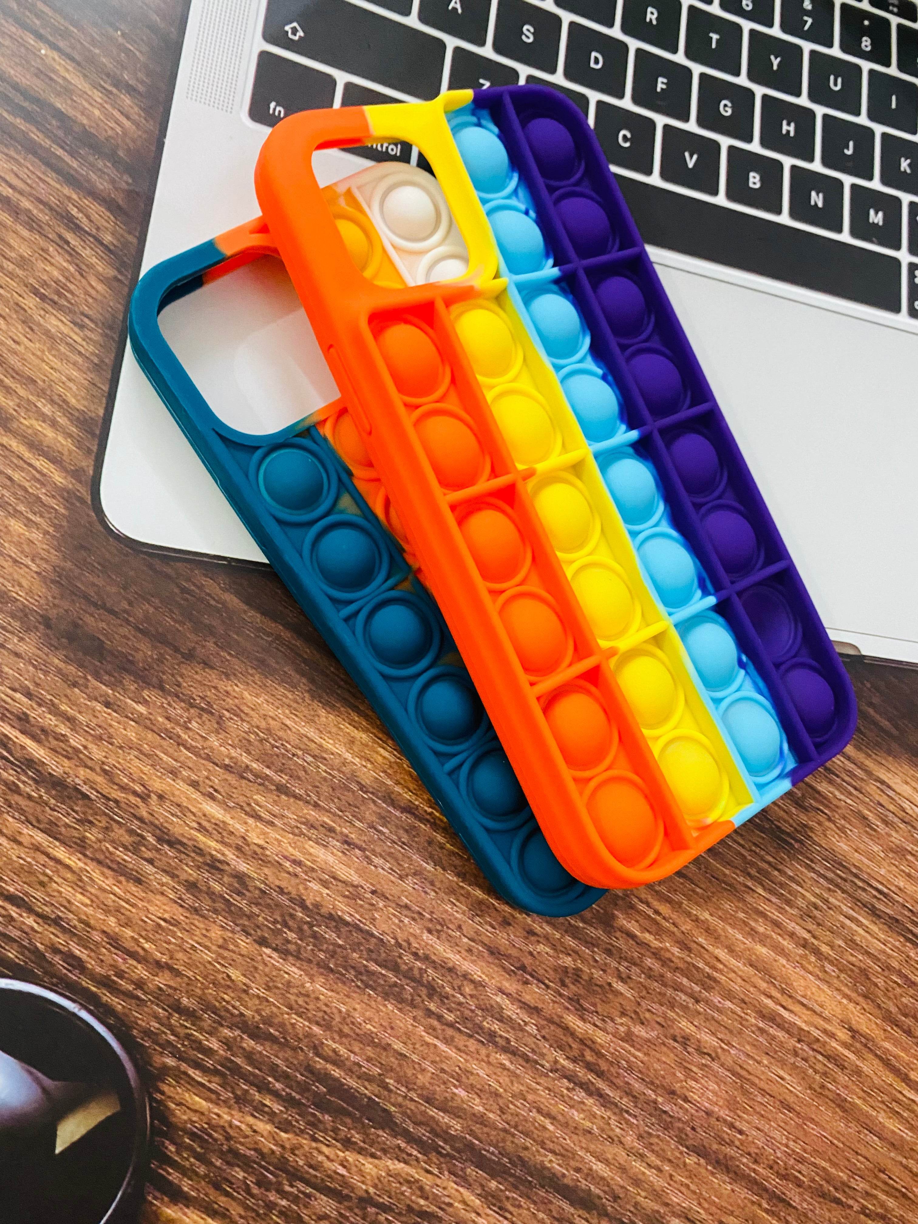 iPhone 11 Push Pop Bubble Fidget Stress Relief Silicone Protective Mobile Back Case Cover - Rainbow - Guleel