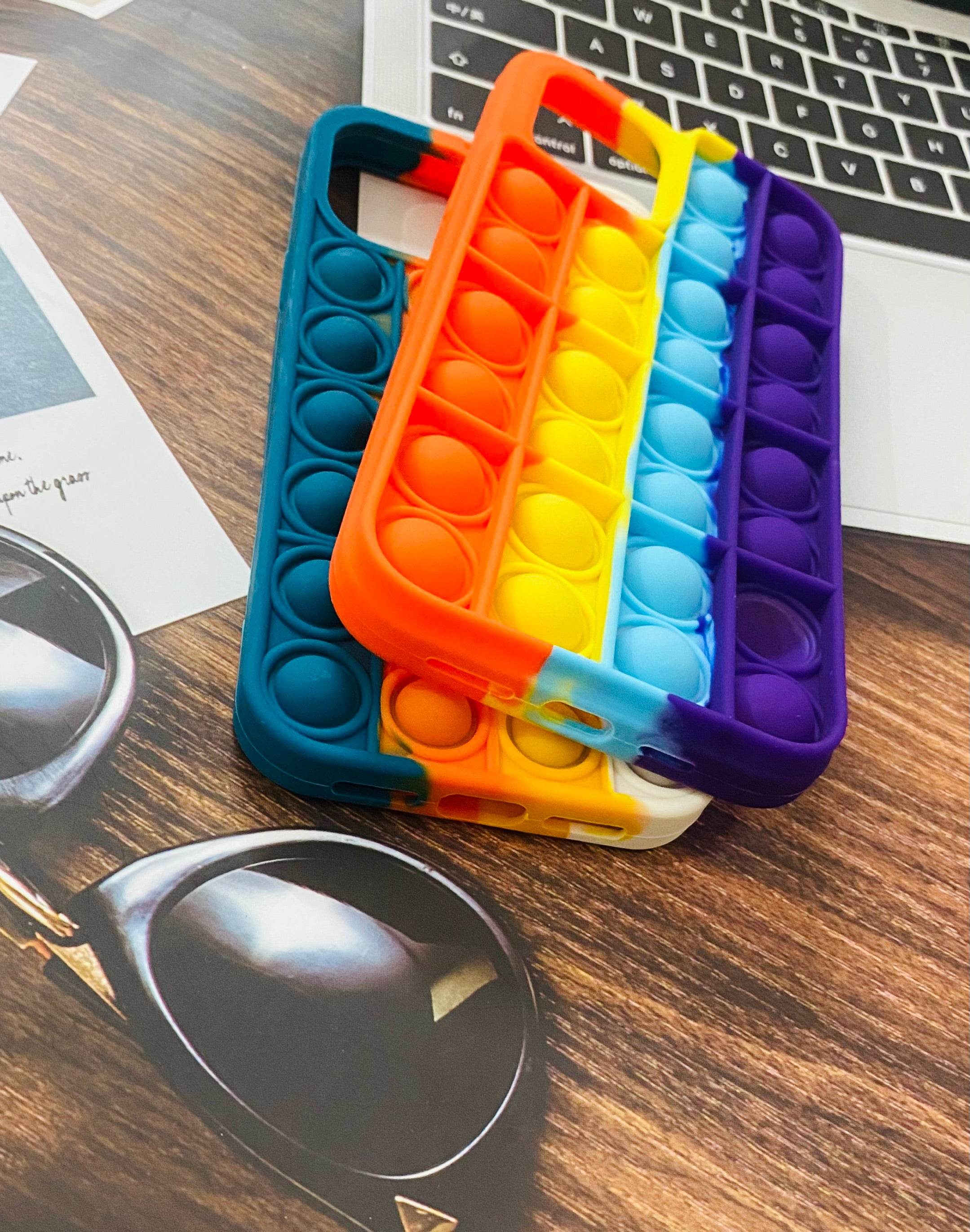 iPhone 11 Push Pop Bubble Fidget Stress Relief Silicone Protective Mobile Back Case Cover - Rainbow - Guleel