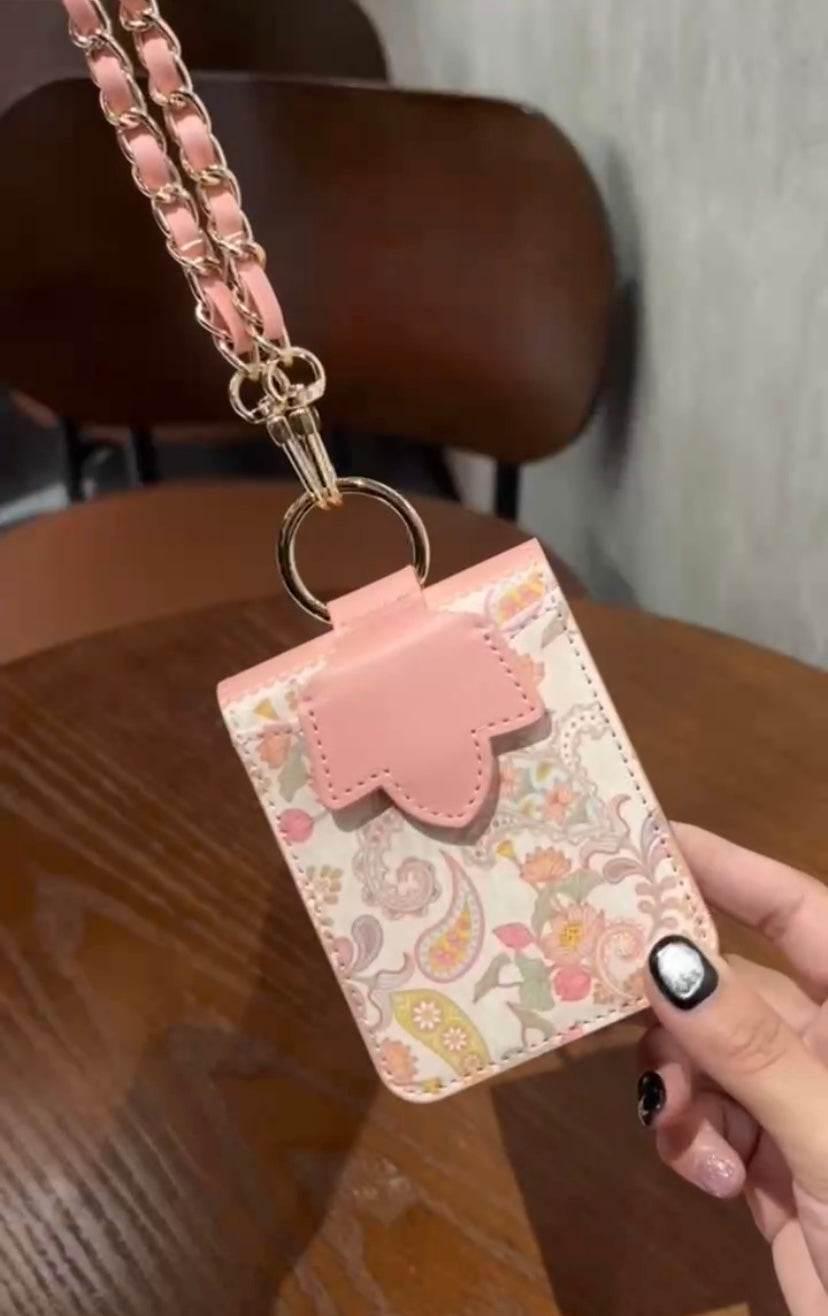 Galaxy Z Flip 3 Premium Flower Style Cross Body Bag Long Strap Card Holder Flip Cover - Pink - Guleel