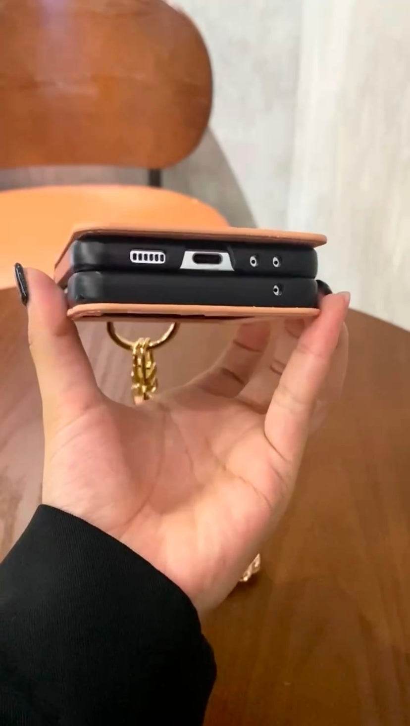 Galaxy Z Flip 5 Premium Flower Style Cross Body Bag Long Strap Card Holder Flip Cover -Pink - Guleel