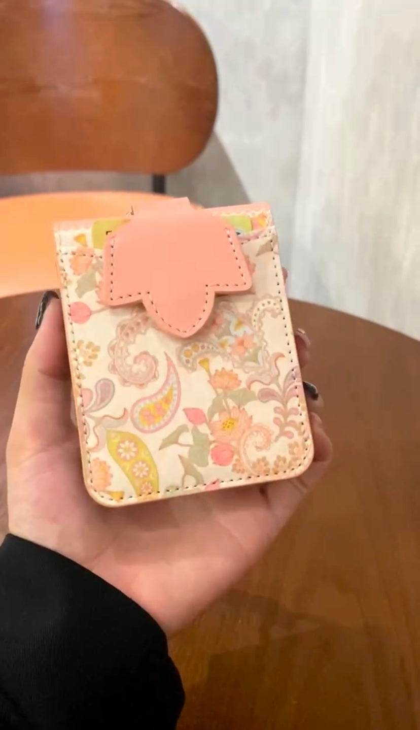 Galaxy Z Flip 5 Premium Flower Style Cross Body Bag Long Strap Card Holder Flip Cover -Pink - Guleel