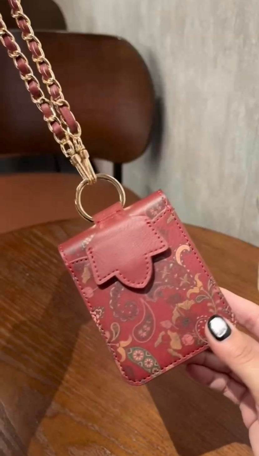 Galaxy Z Flip 3 Premium Flower Style Cross Body Bag Long Strap Card Holder Flip Cover - Red - Guleel