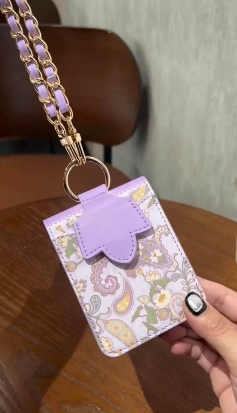 Galaxy Z Flip 3 Premium Flower Style Cross Body Bag Long Strap Card Holder Flip Cover - Lavender - Guleel