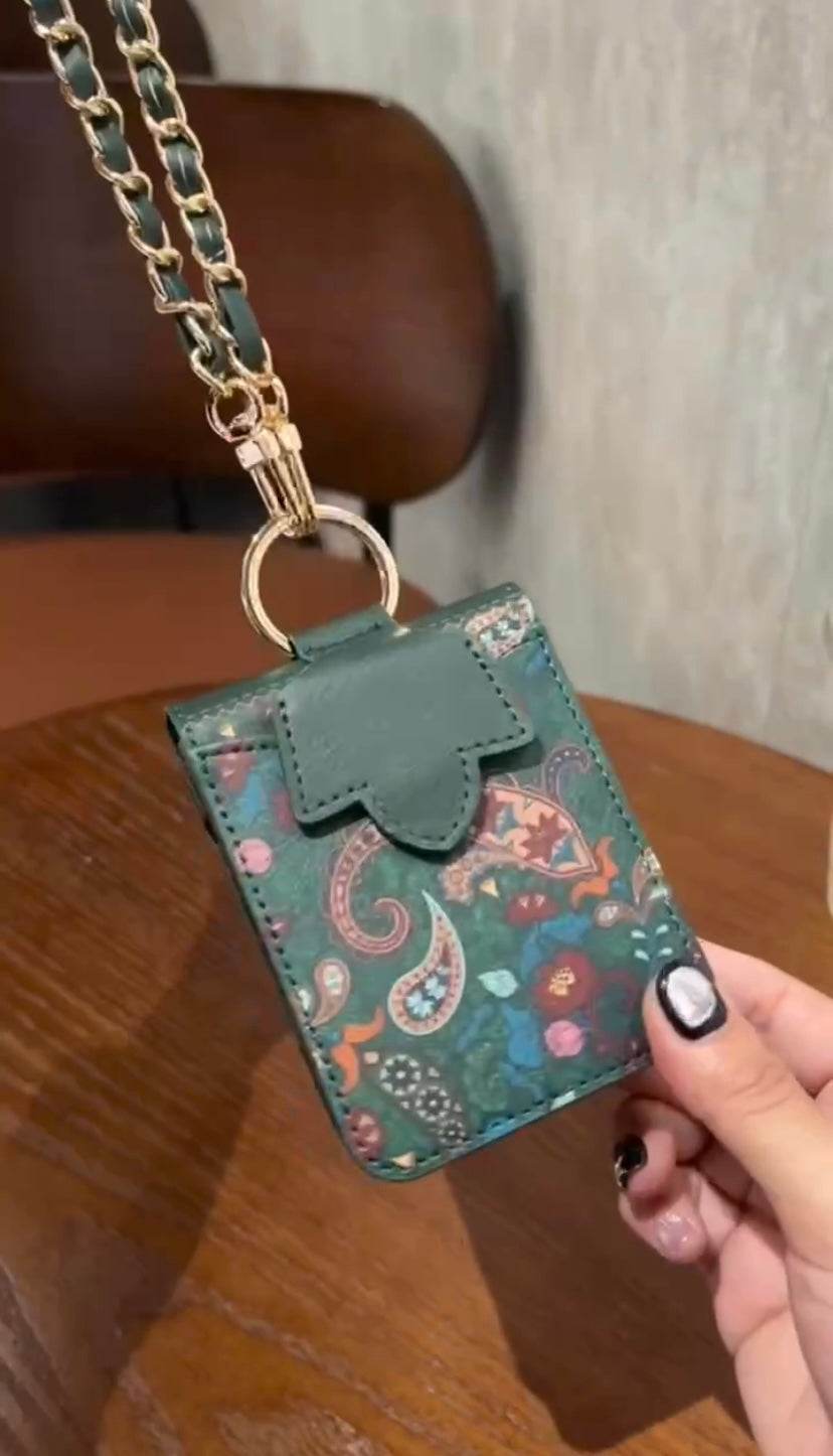 Galaxy Z Flip 4 Premium Flower Style Cross Body Bag Long Strap Card Holder Flip Cover -Green - Guleel