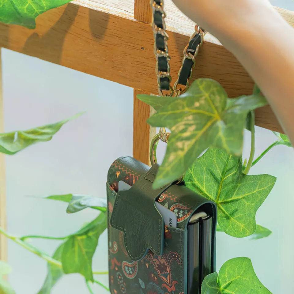 Galaxy Z Flip 3 Premium Flower Style Cross Body Bag Long Strap Card Holder Flip Cover - Green - Guleel