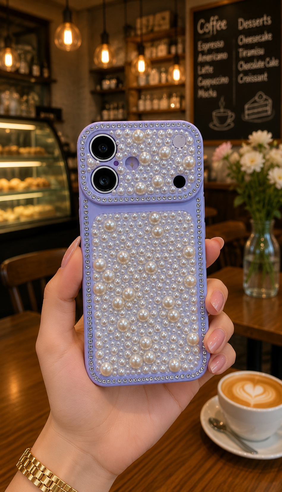 Premium Pearl Rhinestone Elegant Shockproof Luxury Mobile Cover