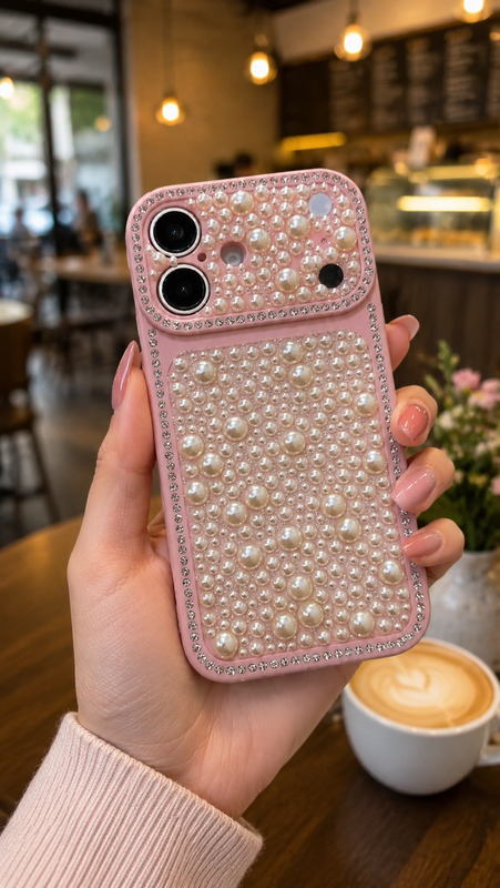 iPhone 17 Premium Pearl Rhinestone Elegant Shockproof Luxury Mobile Cover