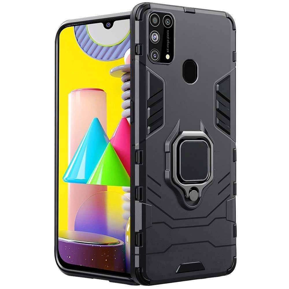 Samsung Galaxy M31 / F41 Tough Armor Ring Holder & Kickstand in-Built 360 Degree Protection Back Case - Black - Guleel