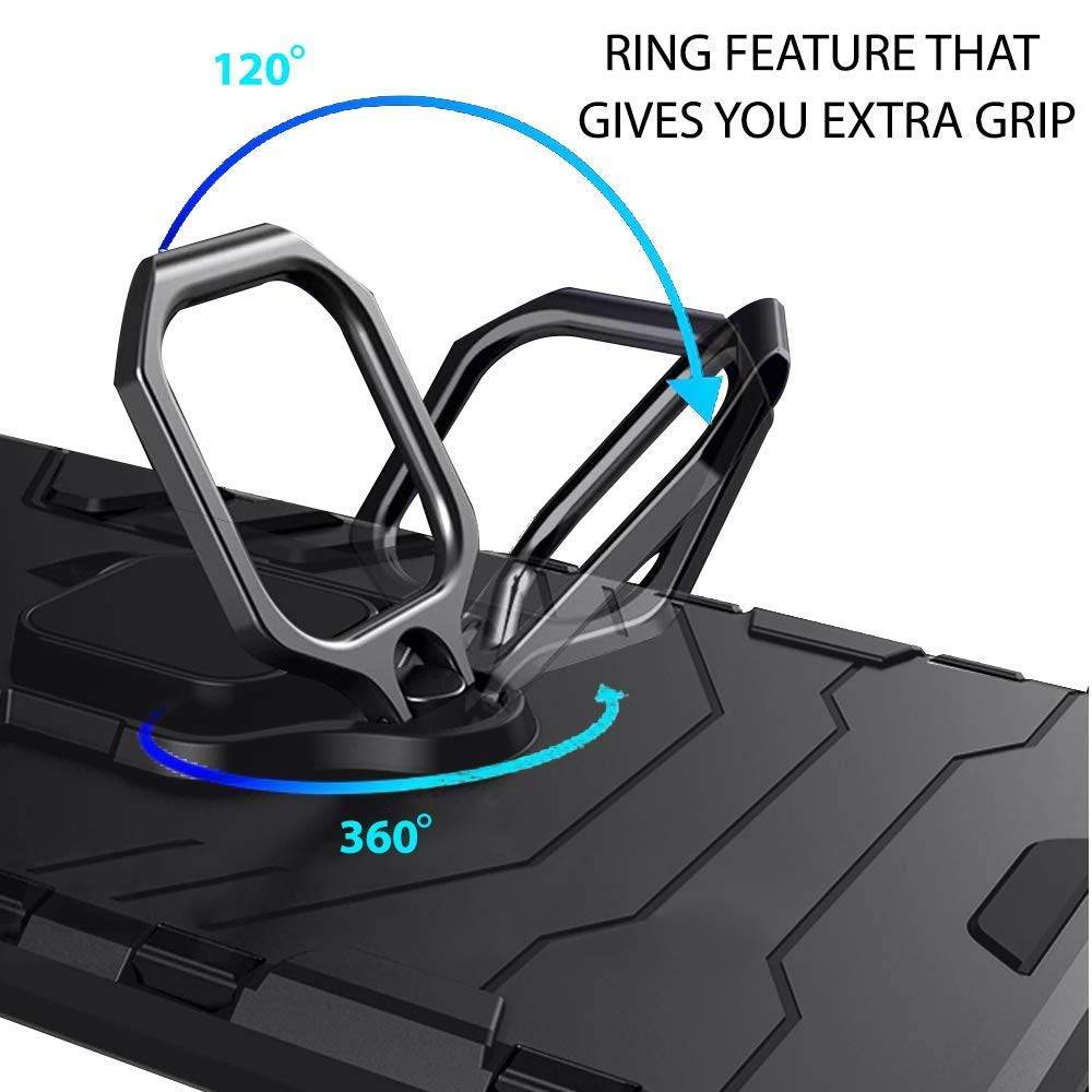 Samsung Galaxy M31 / F41 Tough Armor Ring Holder & Kickstand in-Built 360 Degree Protection Back Case - Black - Guleel