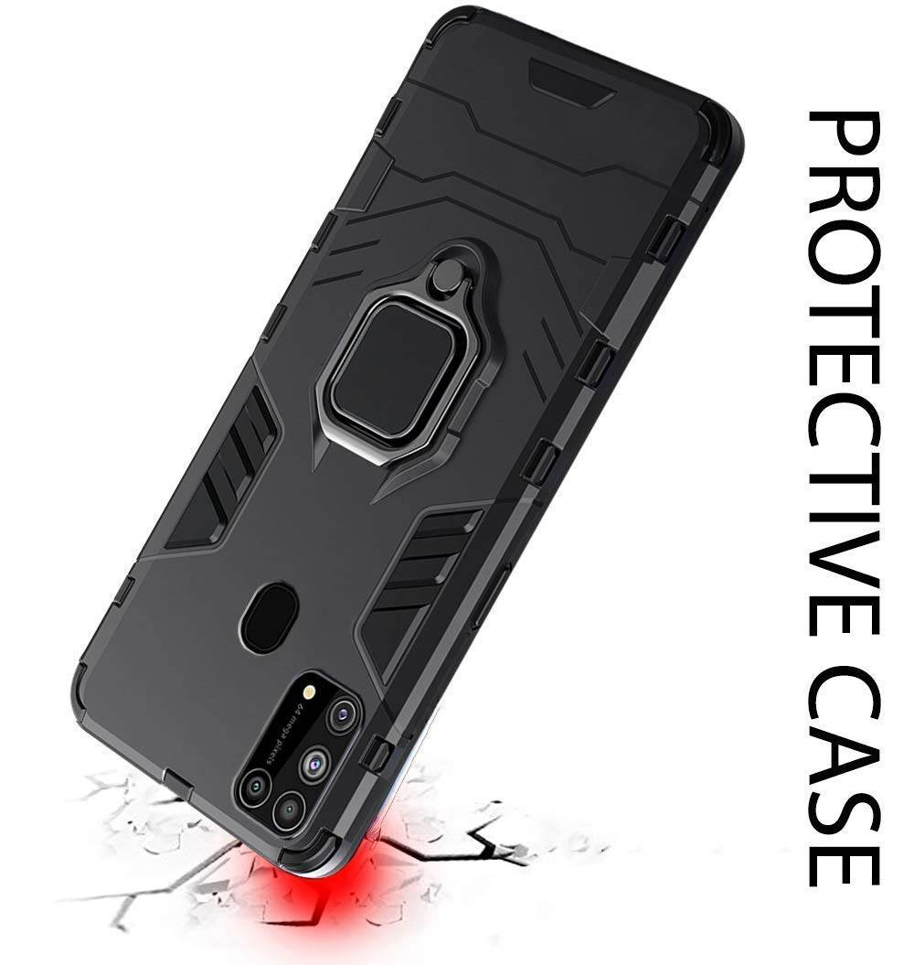 Samsung Galaxy M31 / F41 Tough Armor Ring Holder & Kickstand in-Built 360 Degree Protection Back Case - Black - Guleel