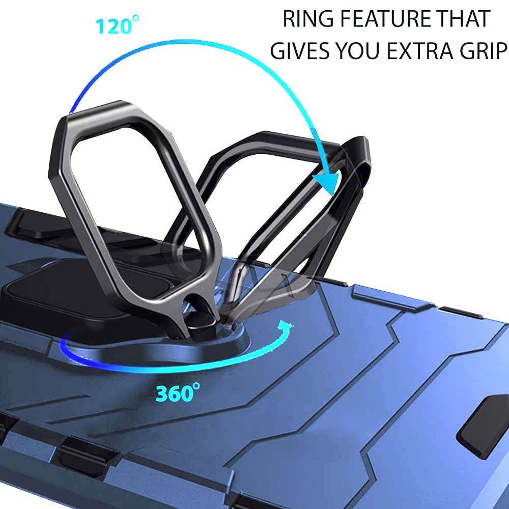 Samsung Galaxy M31s Tough Armor Ring Holder & Kickstand in-Built 360 Degree Protection Back Case - Blue - Guleel