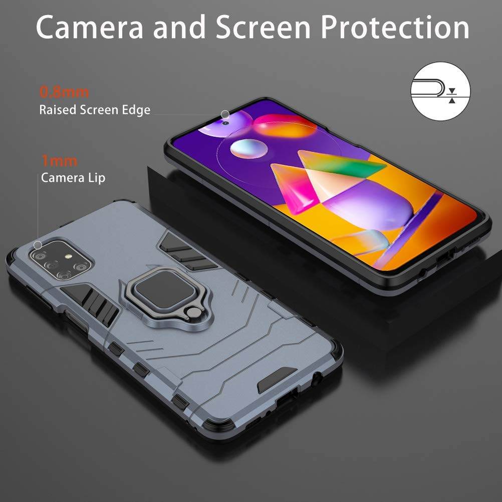 Samsung Galaxy M31s Tough Armor Ring Holder & Kickstand in-Built 360 Degree Protection Back Case - Blue - Guleel