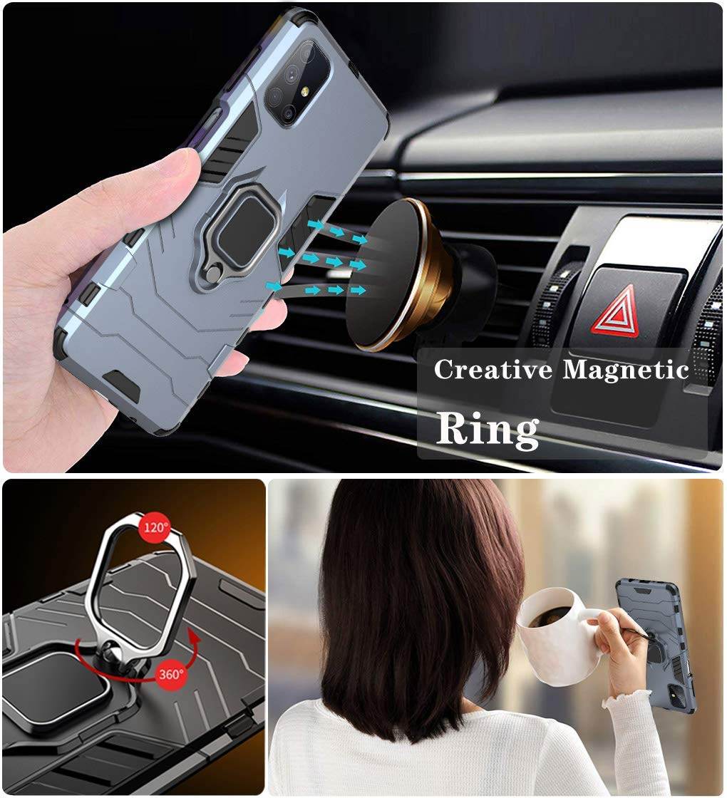 Samsung Galaxy M31s Tough Armor Ring Holder & Kickstand in-Built 360 Degree Protection Back Case - Blue - Guleel