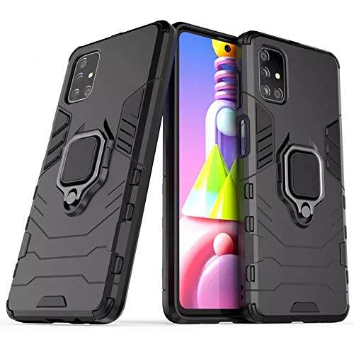 Samsung Galaxy M51 Tough Armor Ring Holder & Kickstand in-Built 360 Degree Protection Back Case - Black - Guleel