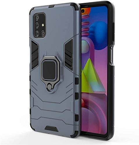 Samsung Galaxy M51 Tough Armor Ring Holder & Kickstand in-Built 360 Degree Protection Back Case - Blue - Guleel