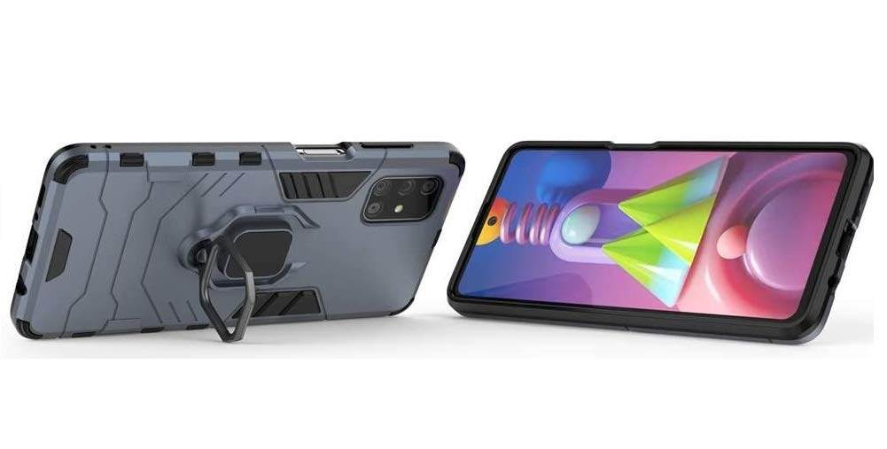 Samsung Galaxy M51 Tough Armor Ring Holder & Kickstand in-Built 360 Degree Protection Back Case - Blue - Guleel