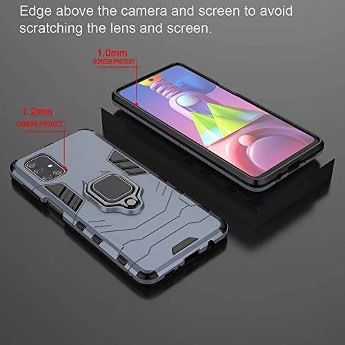 Samsung Galaxy M51 Tough Armor Ring Holder & Kickstand in-Built 360 Degree Protection Back Case - Blue - Guleel