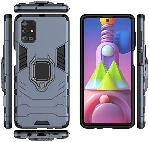 Samsung Galaxy M51 Tough Armor Ring Holder & Kickstand in-Built 360 Degree Protection Back Case - Blue - Guleel