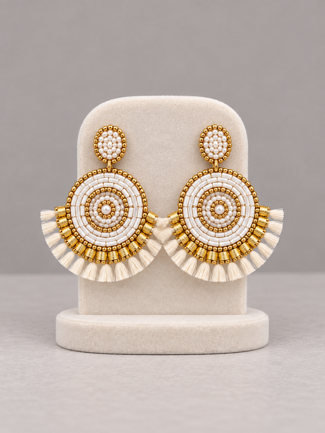 Ivory & Gold-Tone Beaded Tassel Statement Earrings - Multicolor