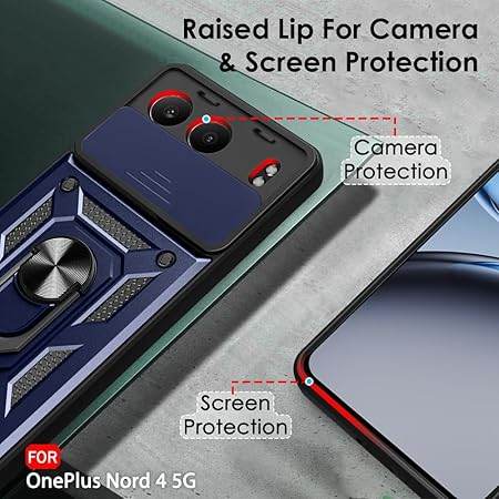 G Tough Armor for OnePlus Nord 4 5G Back Case Cover | Ring Holder & Sliding Camera Shield Cover | 360 Degree Protection Back Case Cover for OnePlus Nord 4 5G Case (Blue) - Guleel