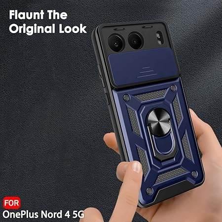 G Tough Armor for OnePlus Nord 4 5G Back Case Cover | Ring Holder & Sliding Camera Shield Cover | 360 Degree Protection Back Case Cover for OnePlus Nord 4 5G Case (Blue) - Guleel