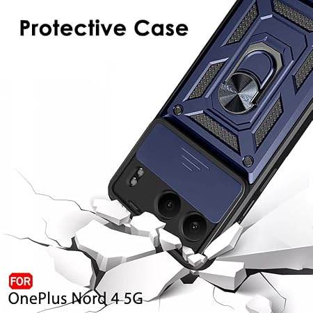 G Tough Armor for OnePlus Nord 4 5G Back Case Cover | Ring Holder & Sliding Camera Shield Cover | 360 Degree Protection Back Case Cover for OnePlus Nord 4 5G Case (Blue) - Guleel