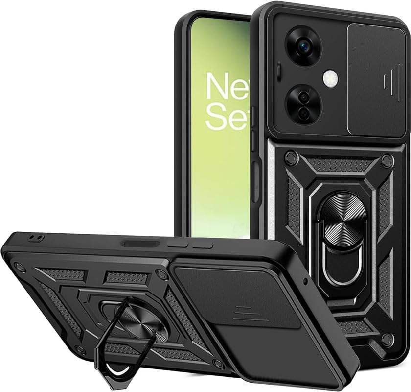 Tough Armor for OnePlus Nord CE 3 Lite 5G Back Case Cover | Ring Holder & Sliding Camera Shield Cover | 360 Degree Protection Back Case Cover for OnePlus Nord CE 3 Lite 5G Case (Black) - Guleel