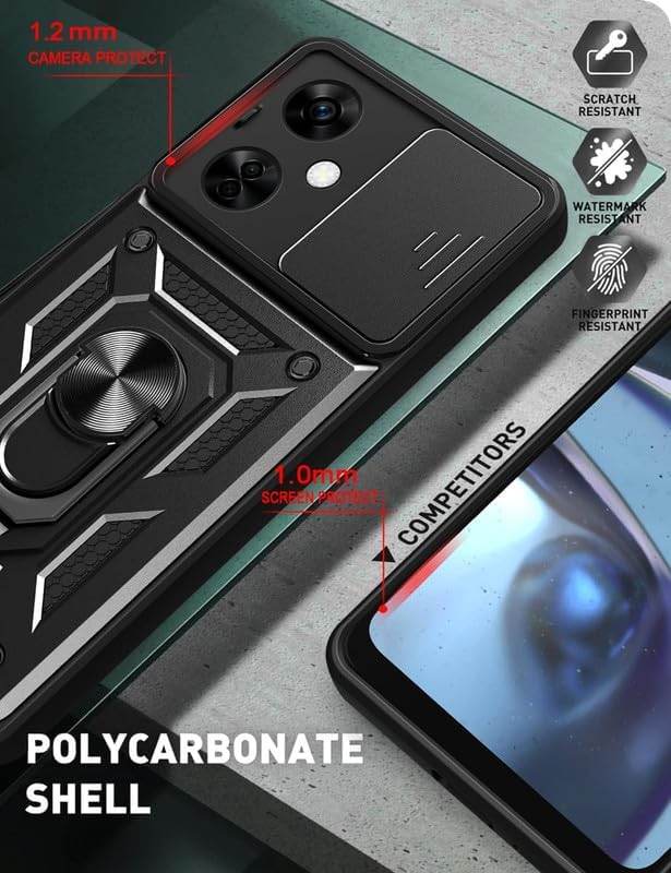 Tough Armor for OnePlus Nord CE 3 Lite 5G Back Case Cover | Ring Holder & Sliding Camera Shield Cover | 360 Degree Protection Back Case Cover for OnePlus Nord CE 3 Lite 5G Case (Black) - Guleel